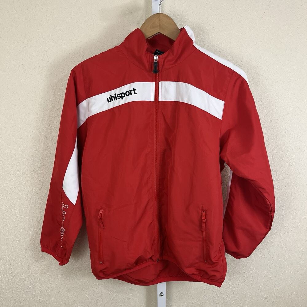 Uhlsport Track Jacket Mens XS Red White Soccer Windbreaker Zip Athletic